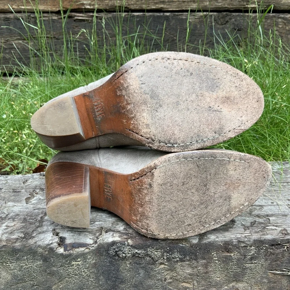 Frye Light Gray Taupe Suede Western-Style Ankle Boots